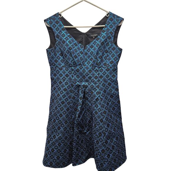 Nanette Lepore Metallic Blue Black Jacquard Sleeveless Fit & Flare Dress  6 NYE - Picture 1 of 8